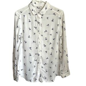 BEACH LUNCH LOUNGE White long sleeve blouse with hummingbird print size XS